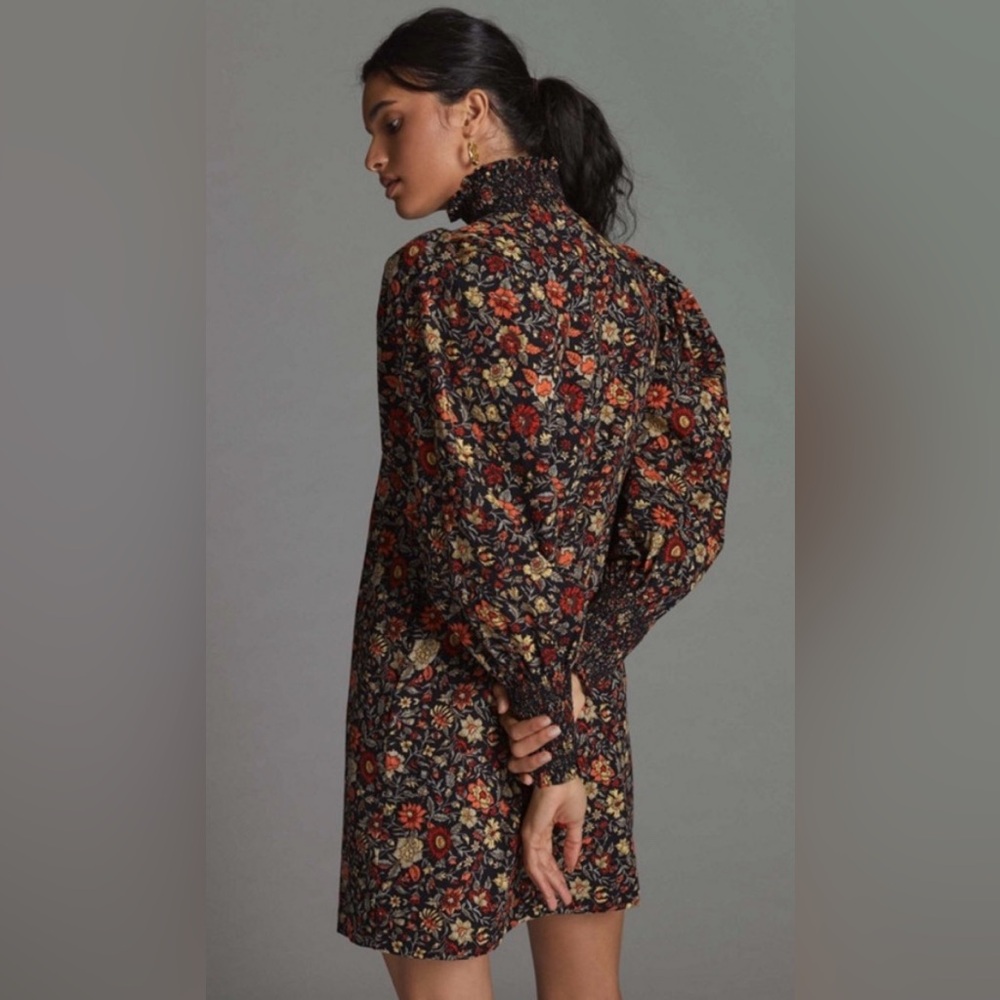 Anthropologie x Plenty by Tracy Reese Smocked Floral Long sleeve Mini Dress S - Picture 3 of 13